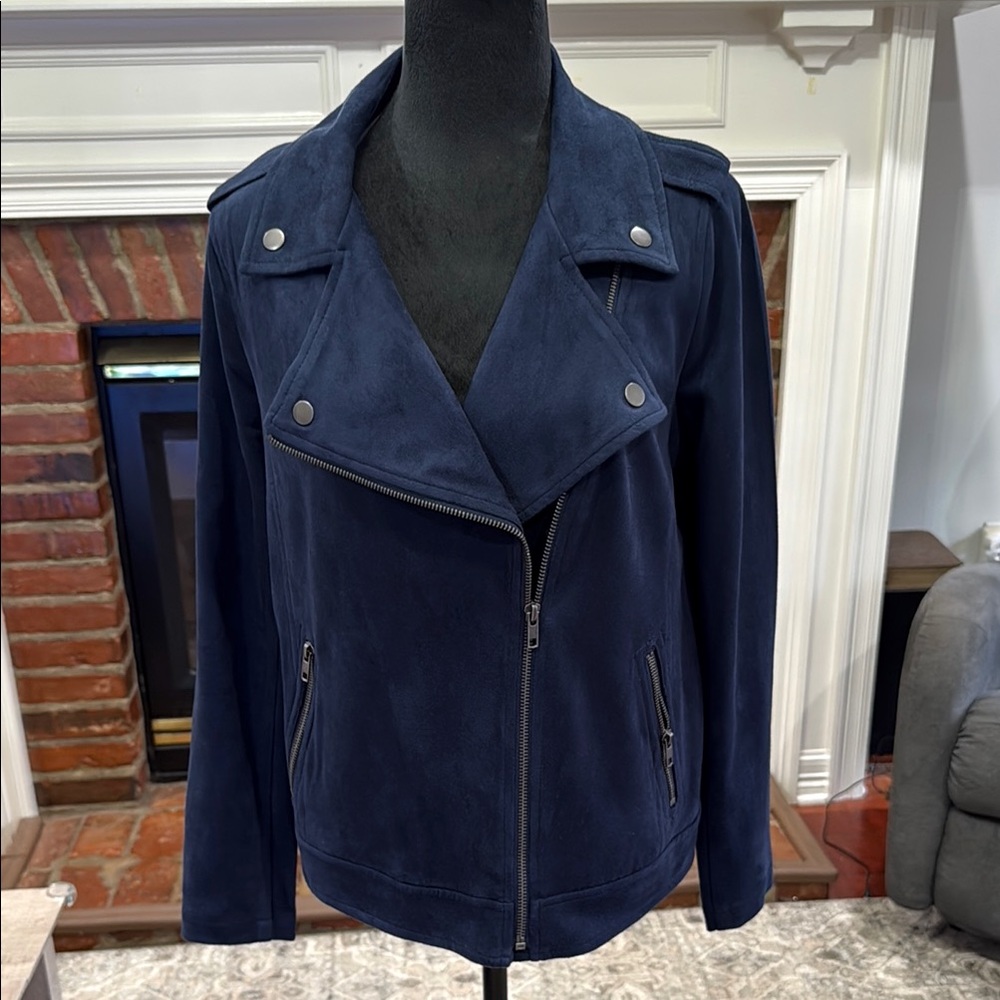NWOT - Style & Co Women's Navy Blue Faux Suede Moto Jacket PM